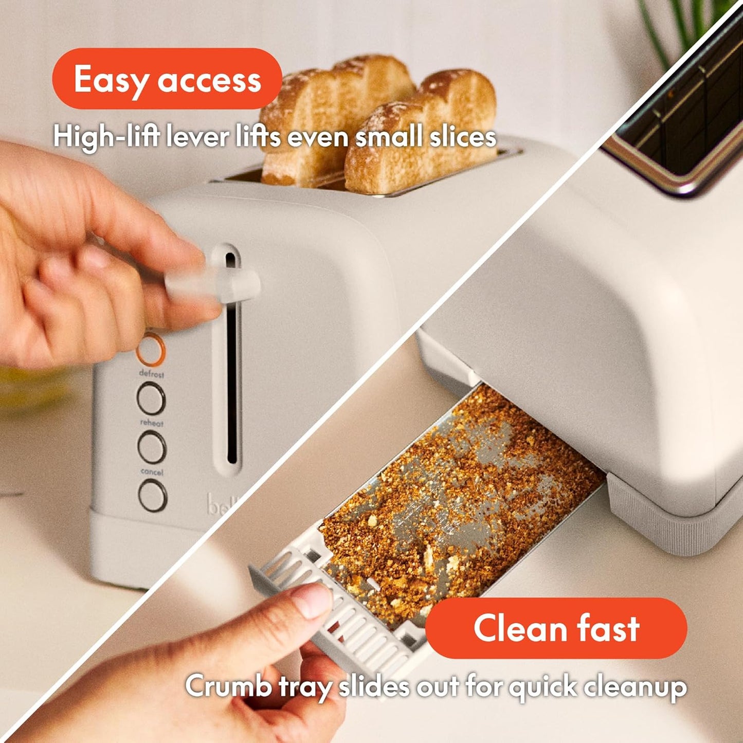 bella 2 Slice Toaster, 6 Setting Shade Control w Reheat