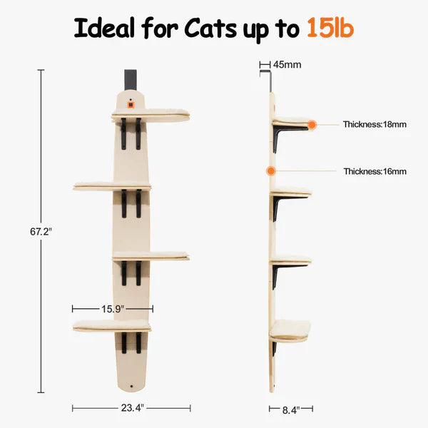 Sherman Door Cat Tree Premium – Space-Saving Hanging Cat Tree with Plush Cushions + Scratching Boards