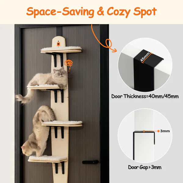 Sherman Door Cat Tree Premium – Space-Saving Hanging Cat Tree with Plush Cushions + Scratching Boards