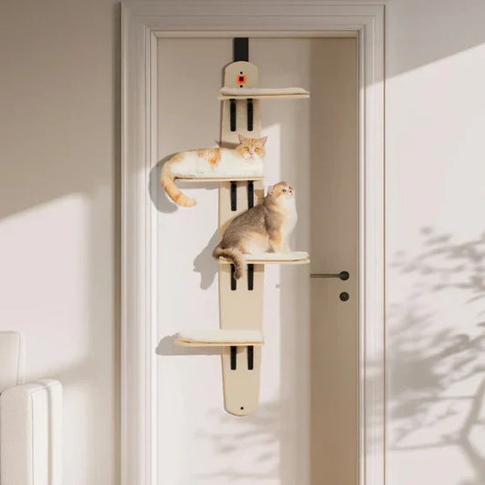 Sherman Door Cat Tree Premium – Space-Saving Hanging Cat Tree with Plush Cushions + Scratching Boards